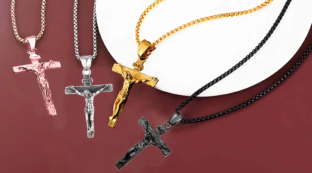 Axmerdal Stainless Steel Crucifix Cross Necklace Lord's Prayer | 24" Chain, Religious Faith Jewelry - view 7