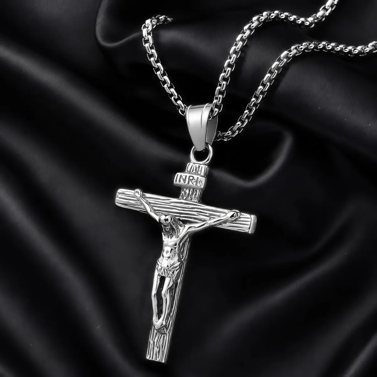 Axmerdal Stainless Steel Crucifix Cross Necklace Lord's Prayer | 24" Chain, Religious Faith Jewelry - view 2