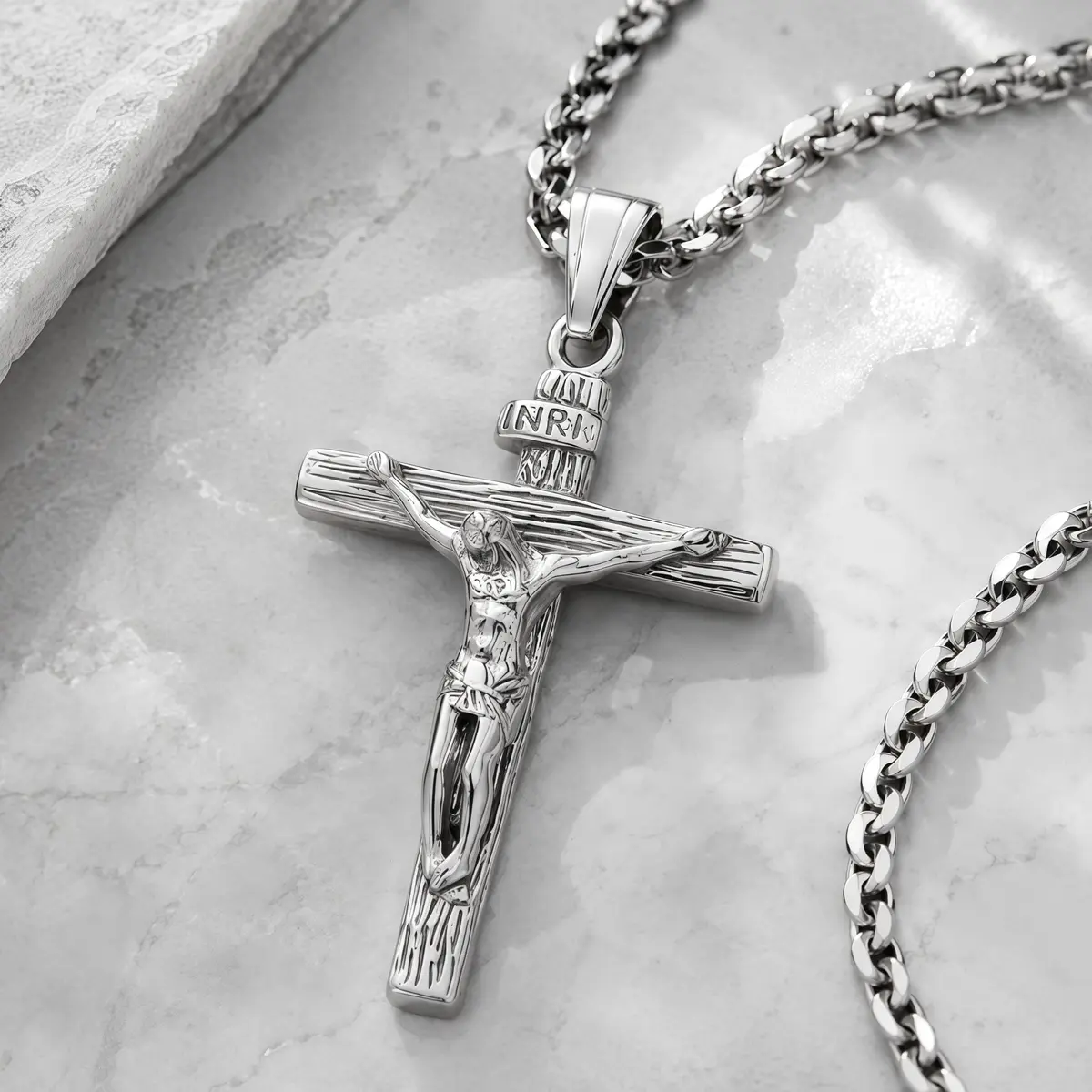 Axmerdal Stainless Steel Crucifix Cross Necklace Lord's Prayer | 24" Chain, Religious Faith Jewelry - view 3