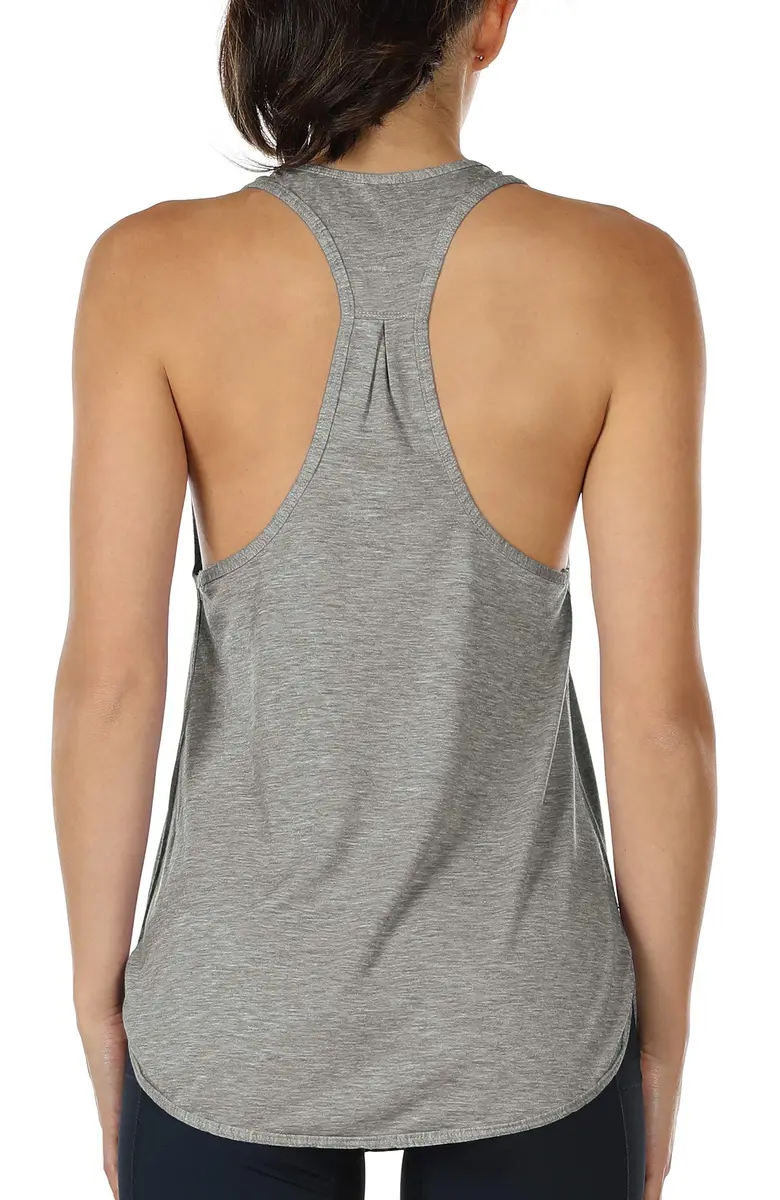 icyzone Women's Curved Hem Racerback Workout Tank Tops Grey S | Lightweight, Sweat-Wicking Active Shirt - main product image