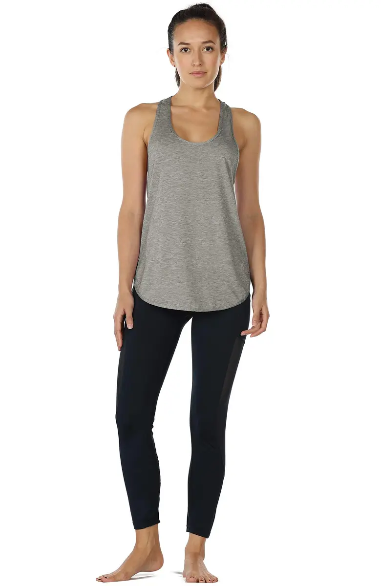 icyzone Women's Curved Hem Racerback Workout Tank Tops Grey S | Lightweight, Sweat-Wicking Active Shirt - view 2