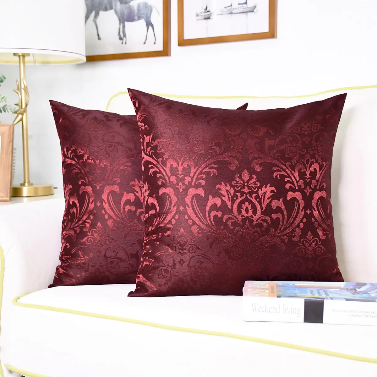 CaliTime Decorative Couch Throw Pillow Covers 18 x 18 Inches Burgundy | Silky, Durable & Luxurious - view 5