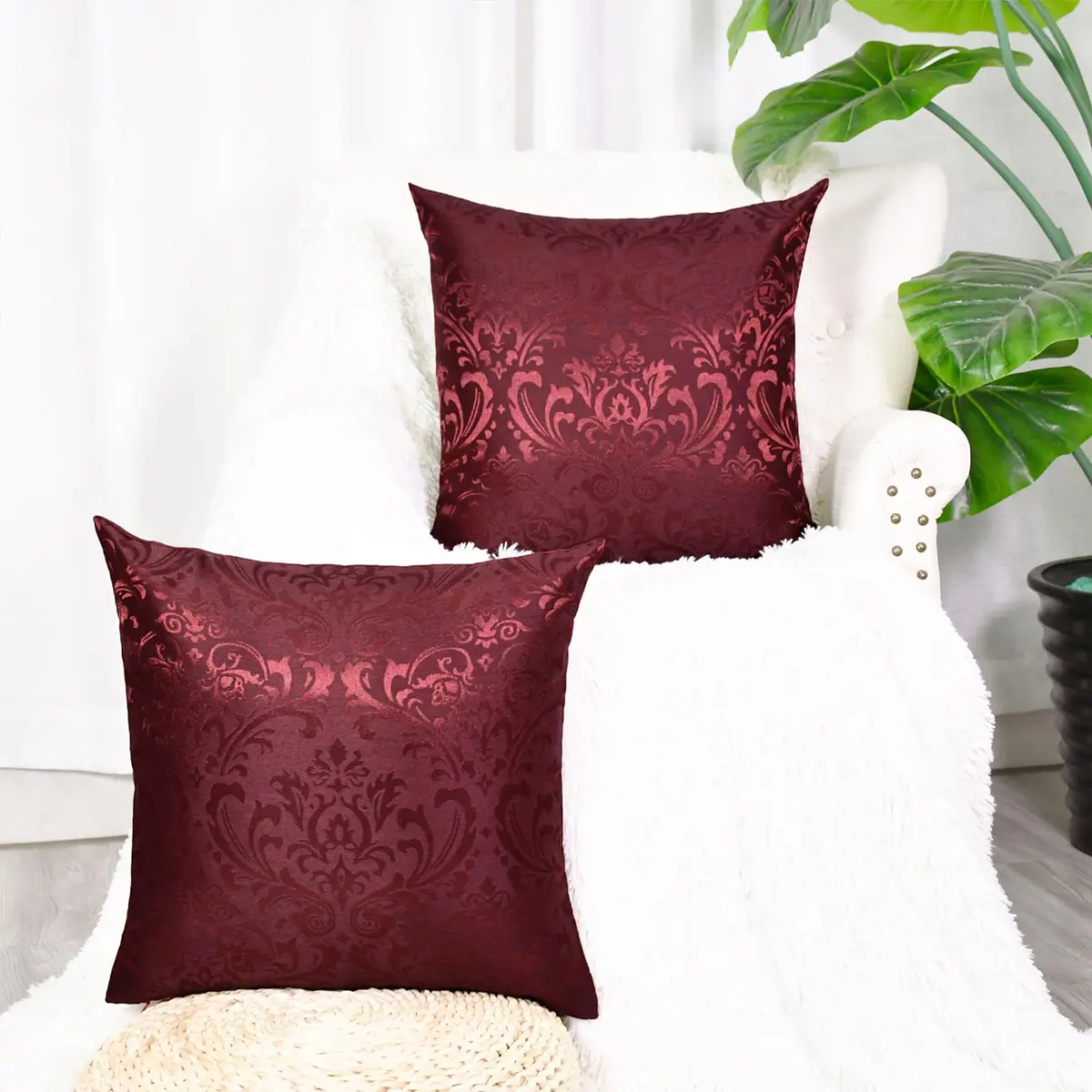 CaliTime Decorative Couch Throw Pillow Covers 18 x 18 Inches Burgundy | Silky, Durable & Luxurious - view 6
