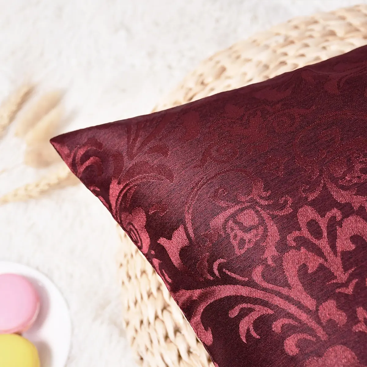 CaliTime Decorative Couch Throw Pillow Covers 18 x 18 Inches Burgundy | Silky, Durable & Luxurious - view 7