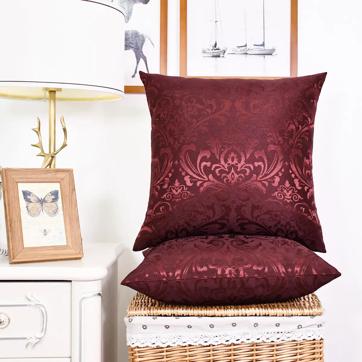 CaliTime Decorative Couch Throw Pillow Covers 18 x 18 Inches Burgundy | Silky, Durable & Luxurious - view 2
