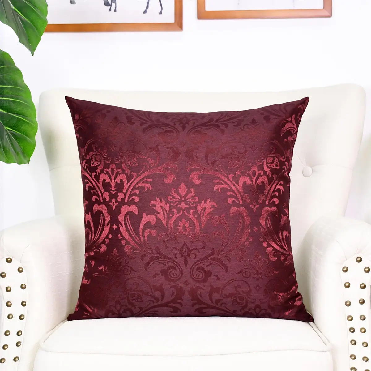 CaliTime Decorative Couch Throw Pillow Covers 18 x 18 Inches Burgundy | Silky, Durable & Luxurious - view 3