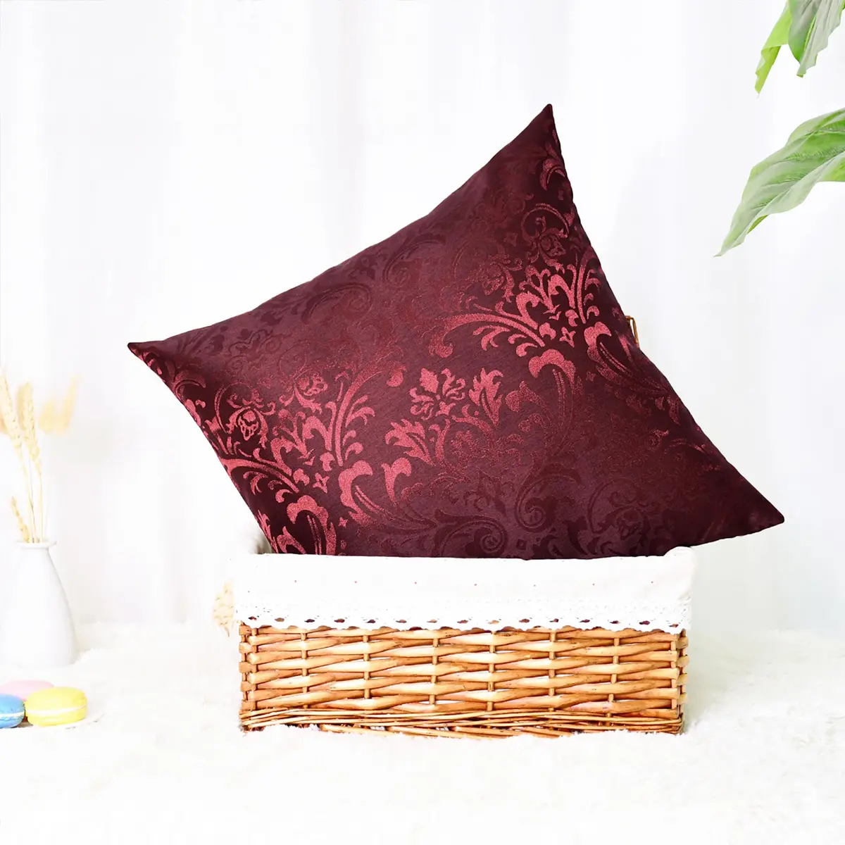 CaliTime Decorative Couch Throw Pillow Covers 18 x 18 Inches Burgundy | Silky, Durable & Luxurious - view 4