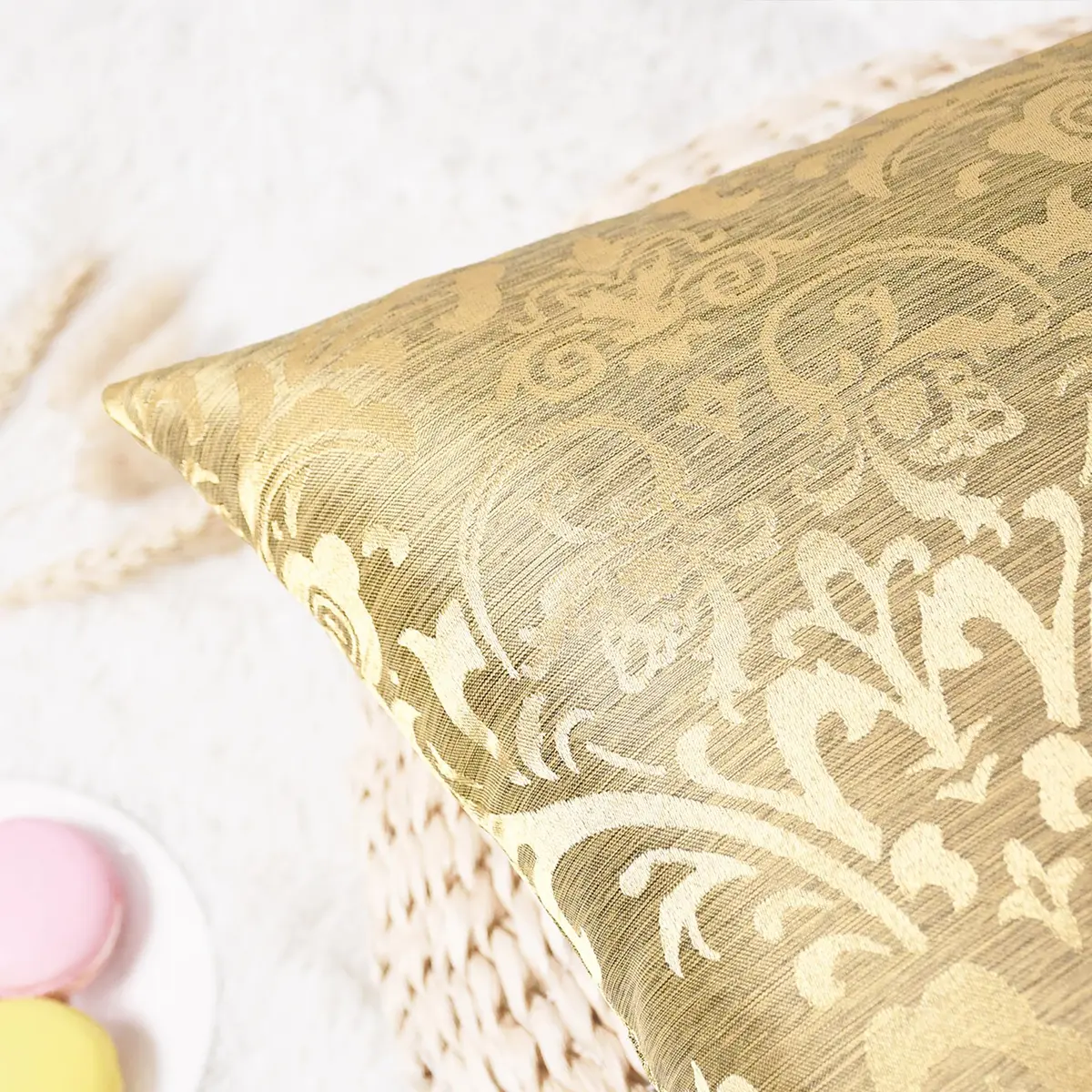 CaliTime Decorative Couch Throw Pillow Covers 18 x 18 Inches Gold | Luxury Damask Floral Design - view 7