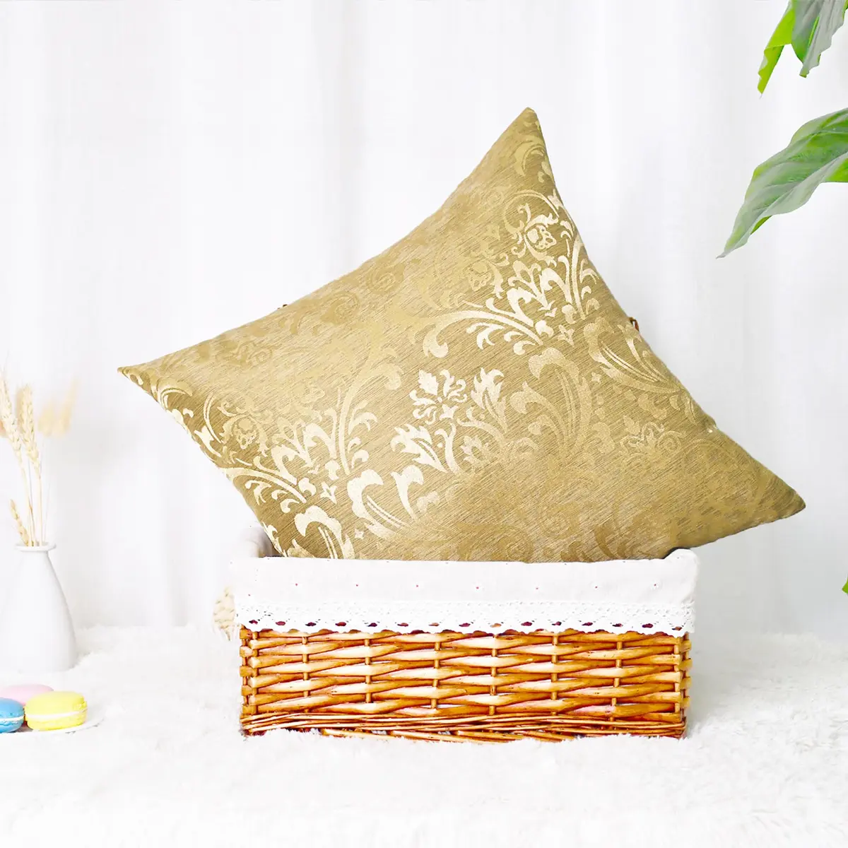 CaliTime Decorative Couch Throw Pillow Covers 18 x 18 Inches Gold | Luxury Damask Floral Design - view 4