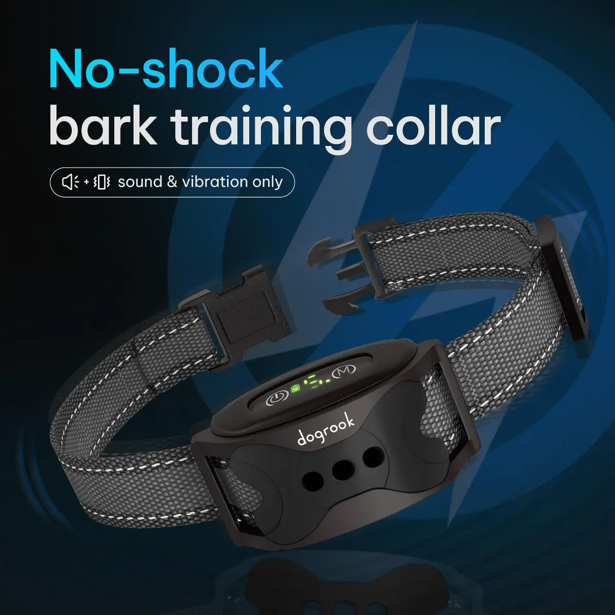 DogRook Rechargeable Bark Collar for Dogs — Beep & Vibration, 12-110 lbs, Black - view 2