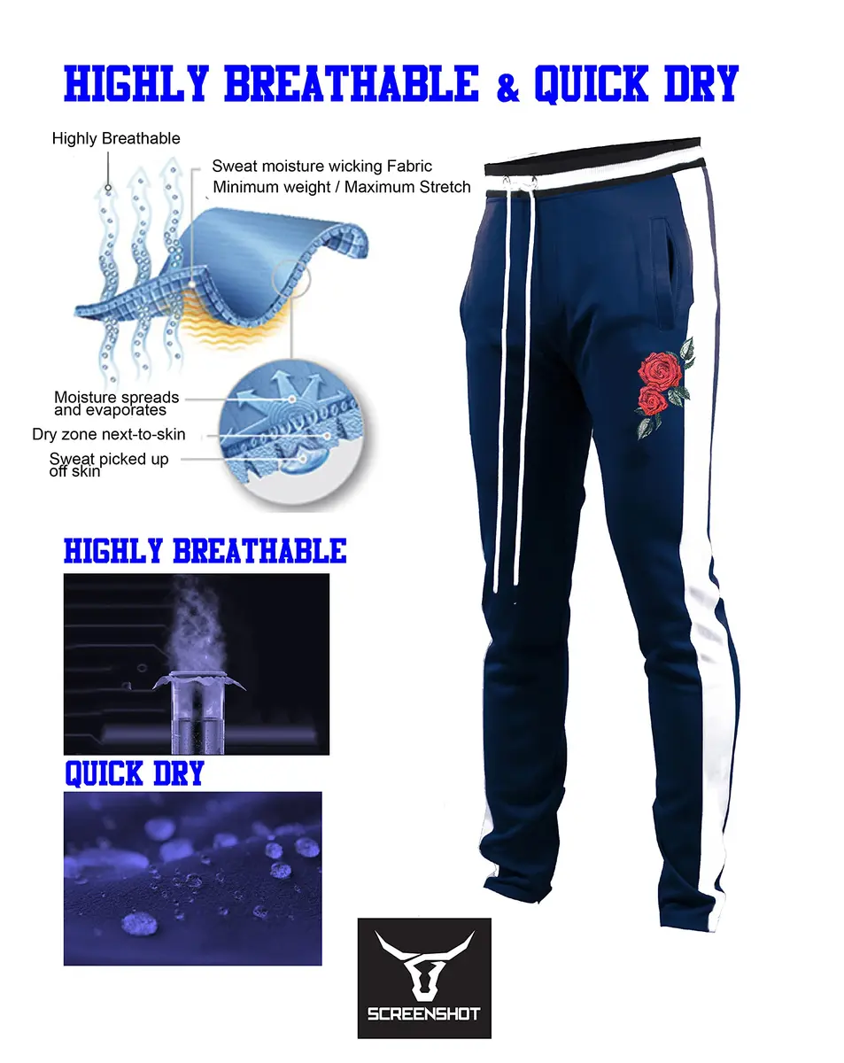 SCREENSHOT Men's Premium Workout Lifestyle Color Block Track Pants P11853-Navy-Small | Slim Fit, Mid Rise, 95% Poly/5% Spandex - view 3