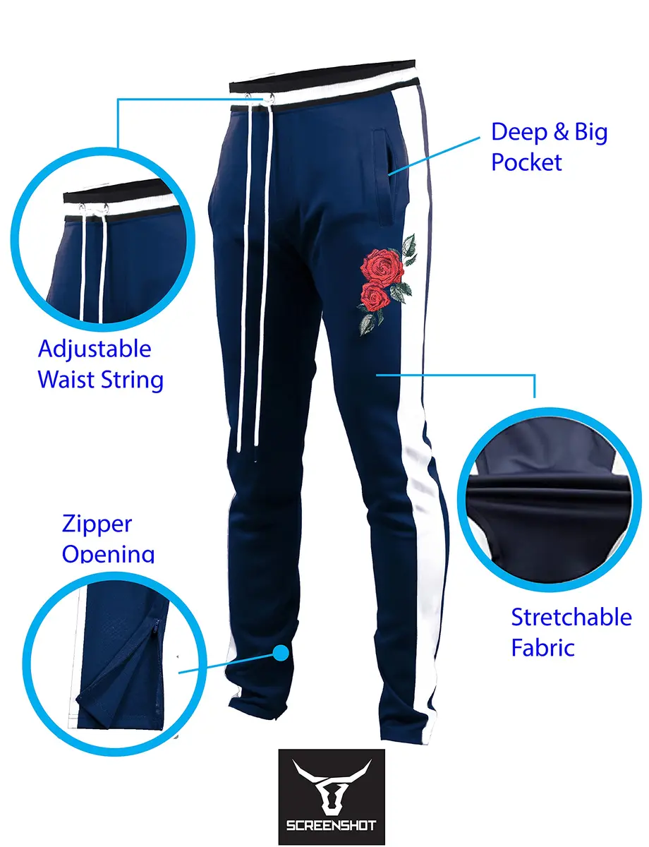 SCREENSHOT Men's Premium Workout Lifestyle Color Block Track Pants P11853-Navy-Small | Slim Fit, Mid Rise, 95% Poly/5% Spandex - view 4