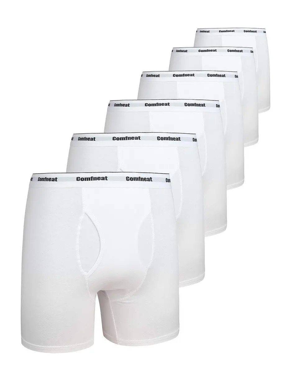 Comfneat Men's 6-Pack Soft Cotton Boxer Briefs, White, L | Breathable, Stretch Fit for Indian Comfort - main product image