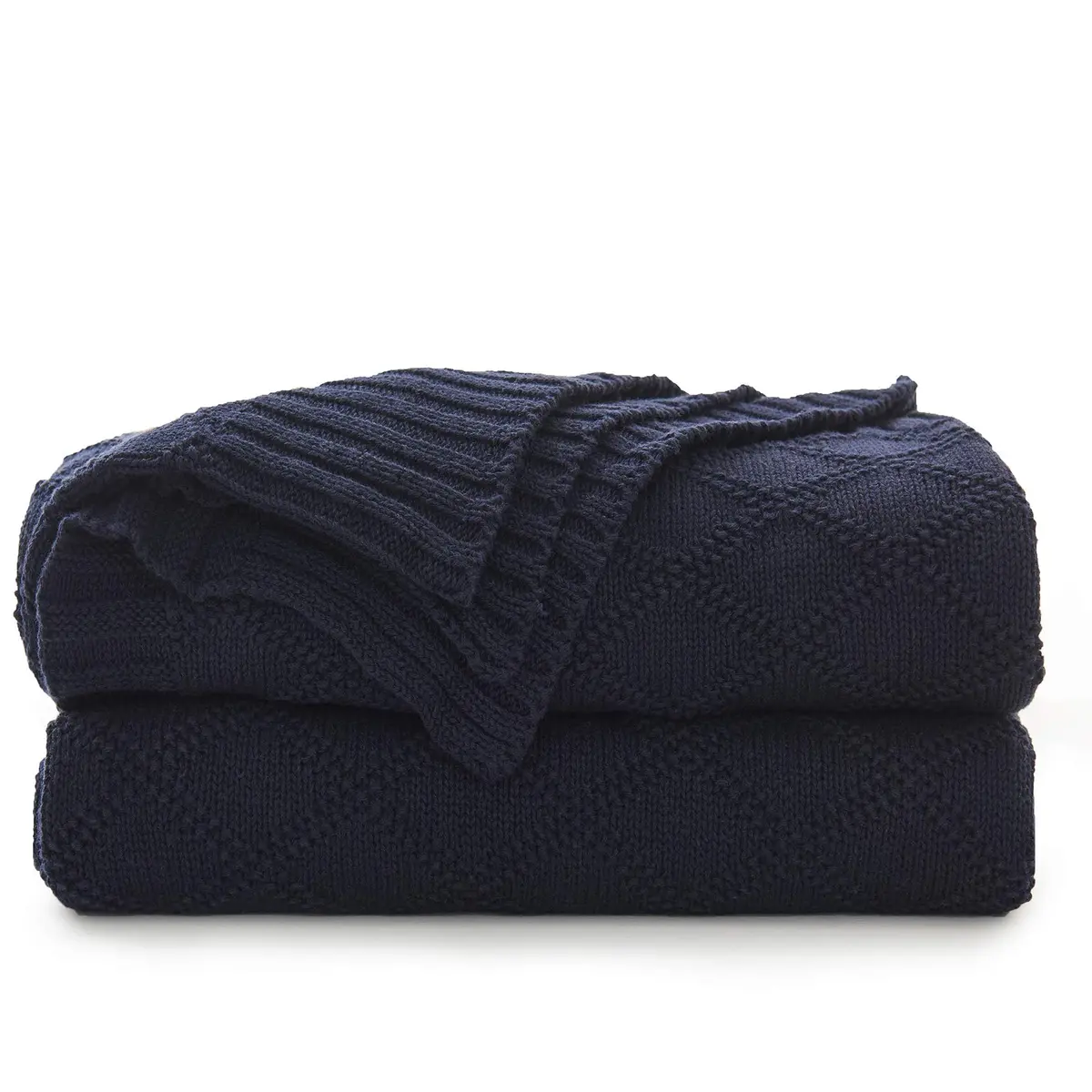 Longhui Bedding 100% Cotton Navy Blue Cable Knit Throw Blanket 50"x60" | Extra Cozy & Machine Washable - main product image