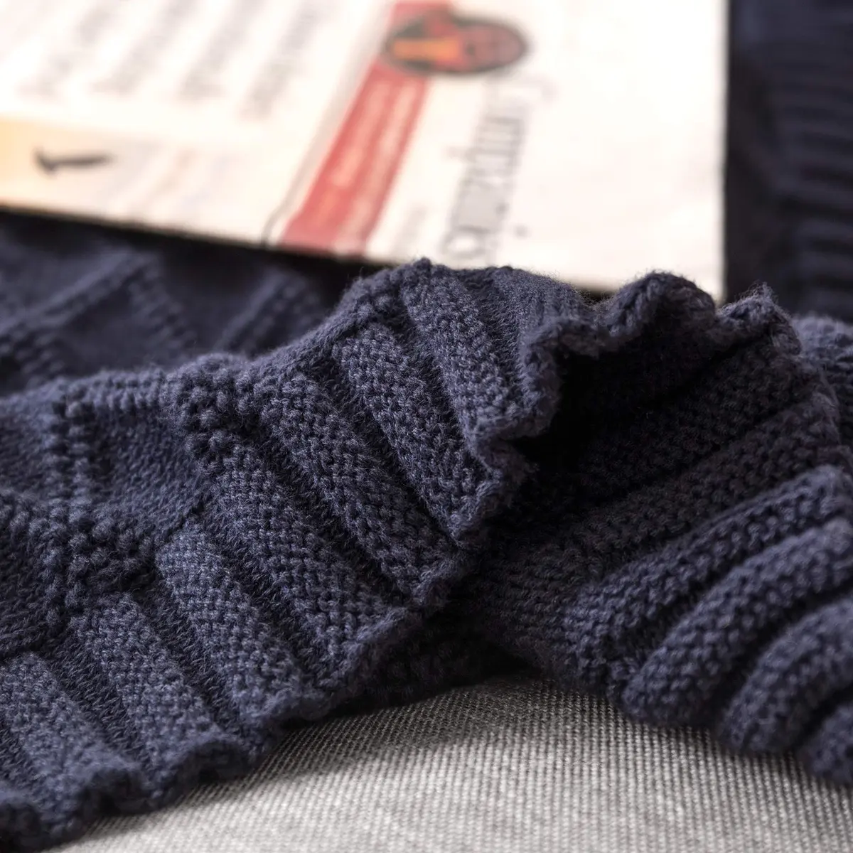 Longhui Bedding 100% Cotton Navy Blue Cable Knit Throw Blanket 50"x60" | Extra Cozy & Machine Washable - view 6