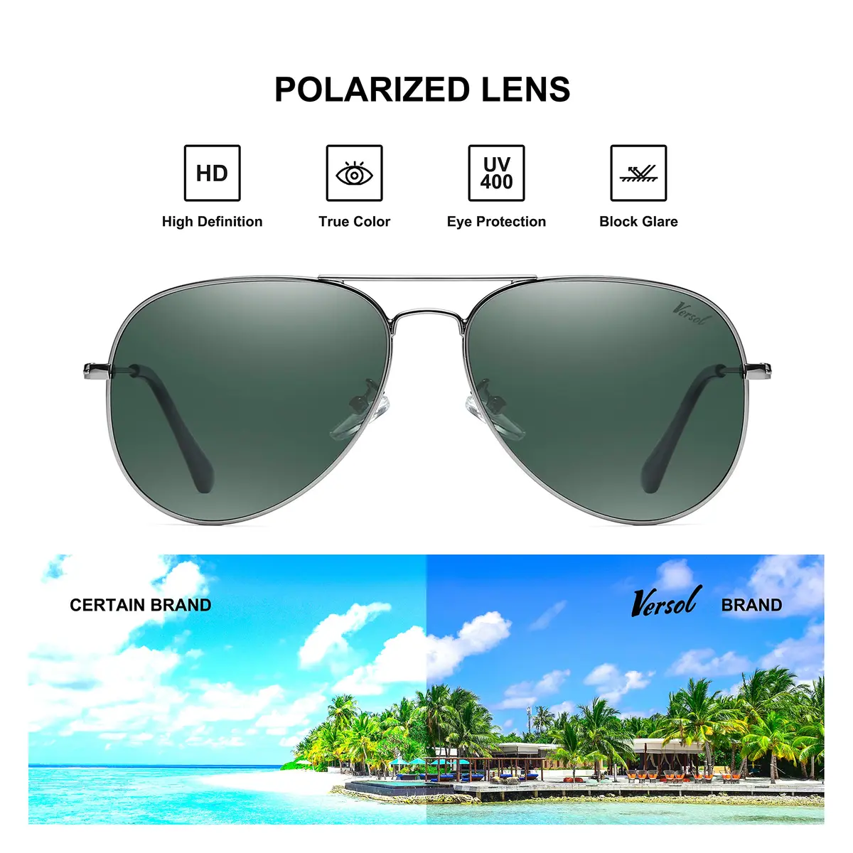 Versol Aviator Sunglasses for Men Women | Polarized Mirrored UV400 Lenses, Lightweight & Classic for Outdoors & Driving - view 5