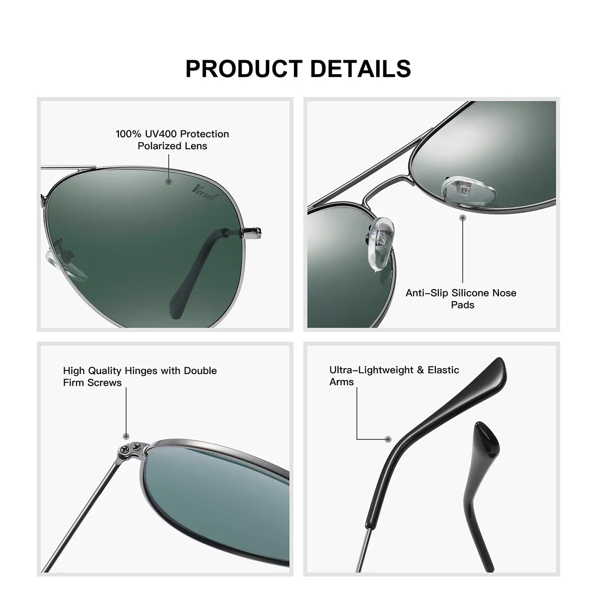 Versol Aviator Sunglasses for Men Women | Polarized Mirrored UV400 Lenses, Lightweight & Classic for Outdoors & Driving - view 4