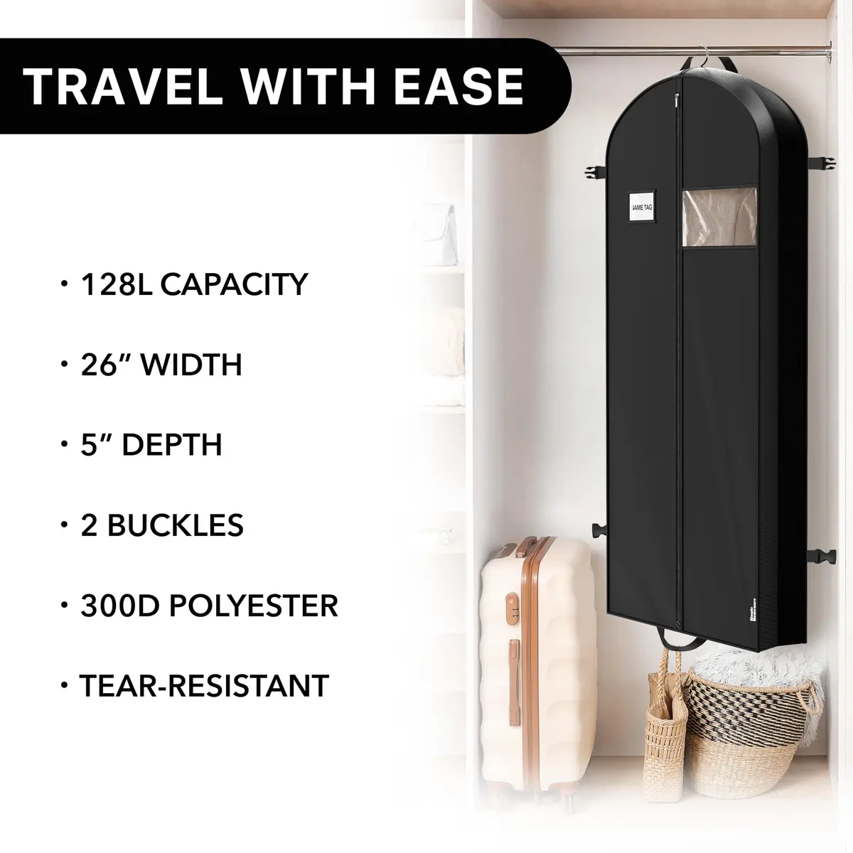 Simple Houseware 60" Travel Garment Bag Heavy Duty Suit Bag | Durable 300D Polyester, Foldable & Breathable (70-120 chars) - view 6