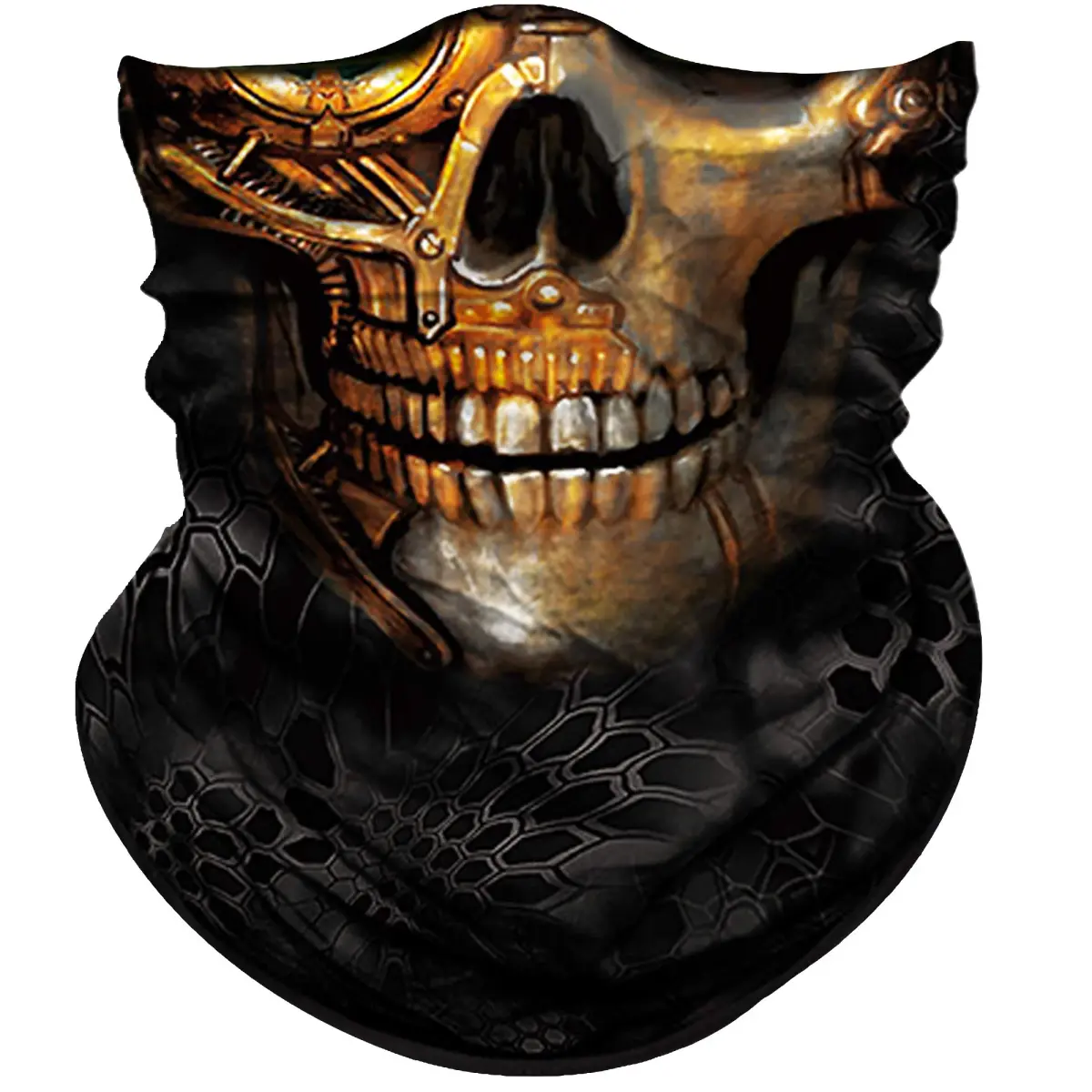 Obacle Gold Face Single Green Eye Skull Face Mask - Seamless 3D Tube Bandana for Dust & Sun Protection - main product image