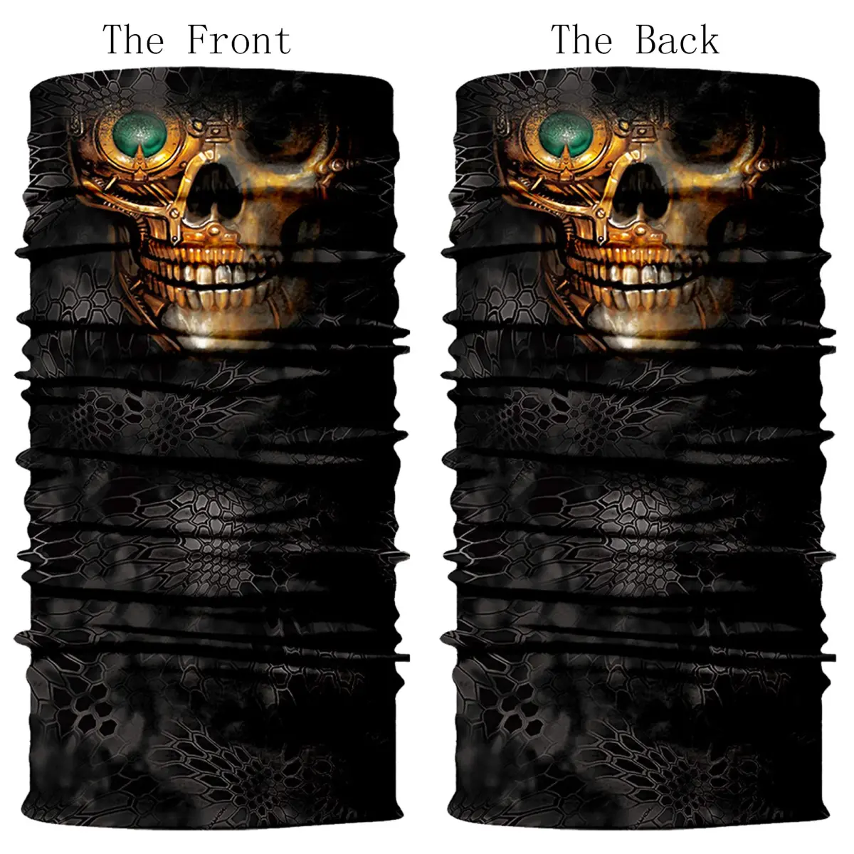 Obacle Gold Face Single Green Eye Skull Face Mask - Seamless 3D Tube Bandana for Dust & Sun Protection - view 2