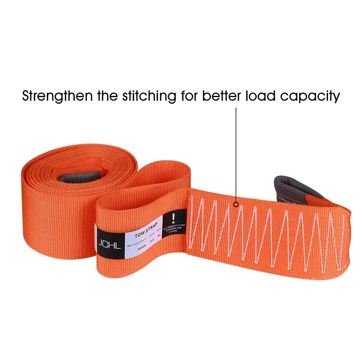 JCHL Heavy Duty Tow Strap 4" x 20ft (9072 kg / 20000 lbs) | Reinforced Loops, Storage Bag Included - view 4