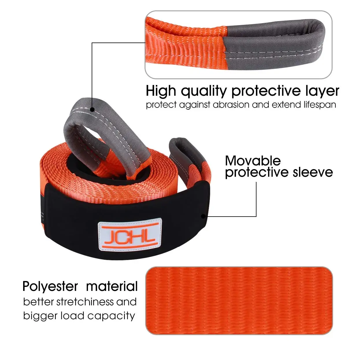 JCHL Heavy Duty Recovery Tow Strap 3" x 20ft (914 cm x 6.1 m) | 35,000 LBS (15,876 kg) Capacity - view 3