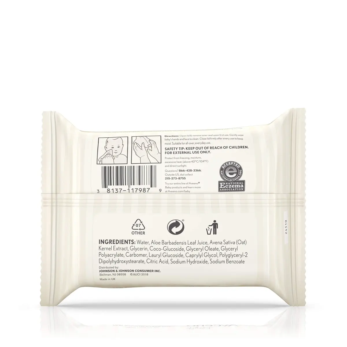 Aveeno Baby Hand & Face Wipes, 25 Count (Pack of 1) | Gentle, Fragrance-Free for Sensitive Skin - view 3