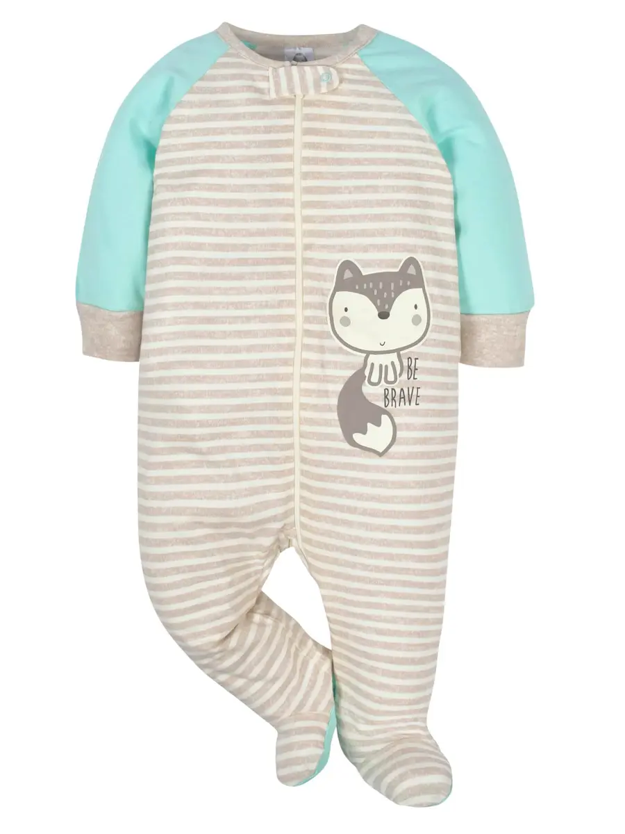 Gerber Baby Boys 4 Pack Sleep 'N Play Footie, Aqua Fox, Newborn | Breathable Cotton, Cozy & Easy Diaper Changes - view 5