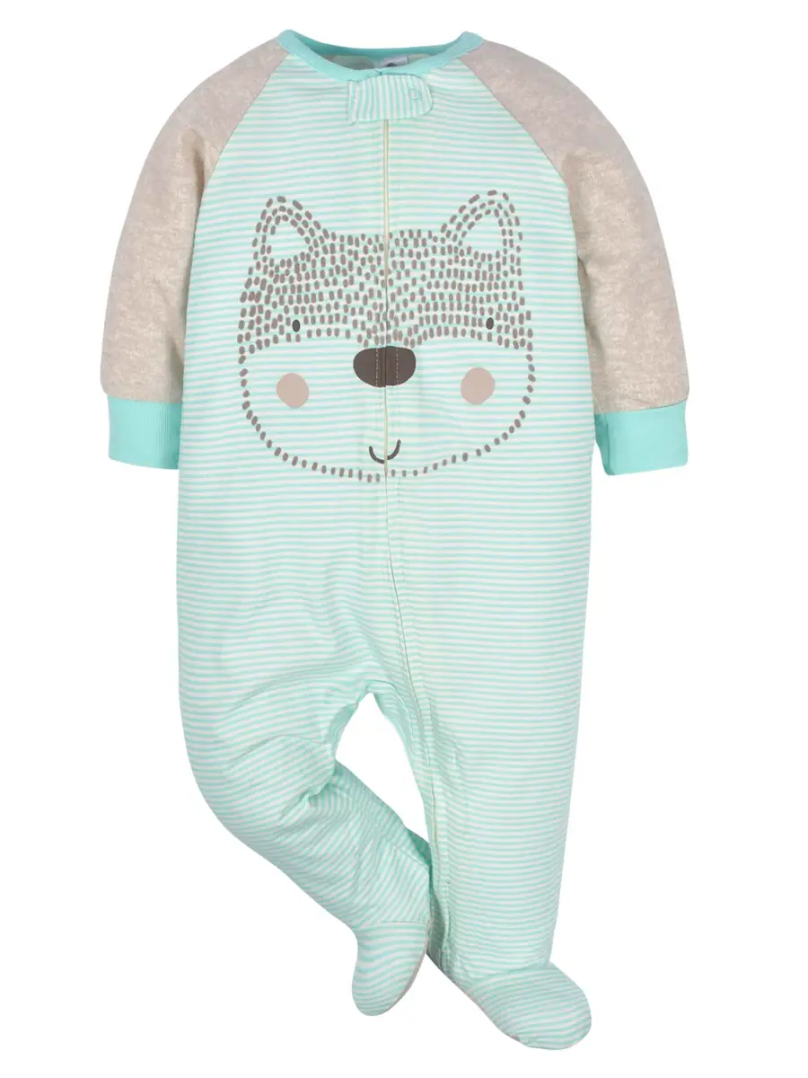 Gerber Baby Boys 4 Pack Sleep 'N Play Footie, Aqua Fox, Newborn | Breathable Cotton, Cozy & Easy Diaper Changes - view 2