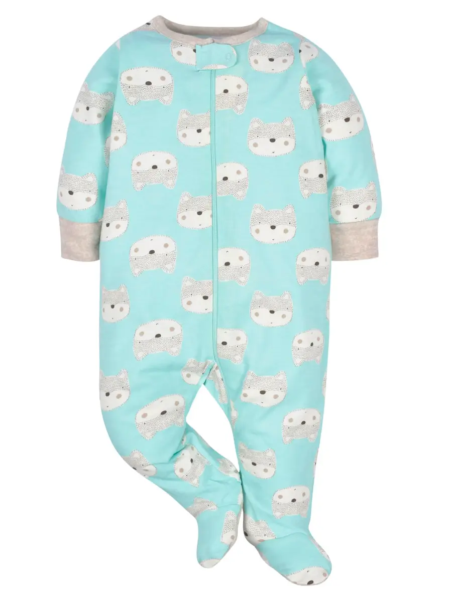 Gerber Baby Boys 4 Pack Sleep 'N Play Footie, Aqua Fox, Newborn | Breathable Cotton, Cozy & Easy Diaper Changes - view 4