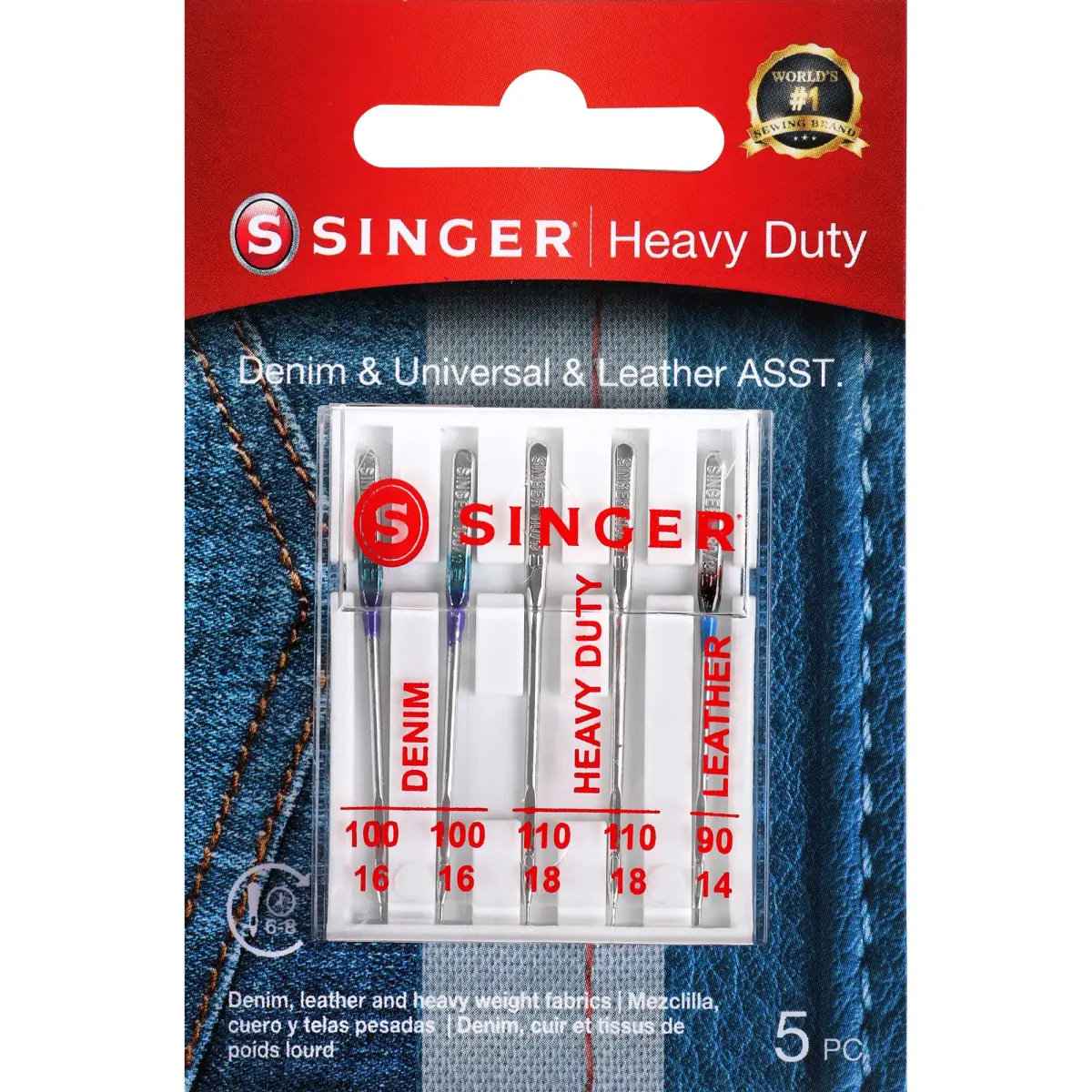 SINGER Universal Heavy Duty Machine Needles - 2 Packs (10 Needles Total) | For Denim, Leather, Heavy Fabrics - main product image