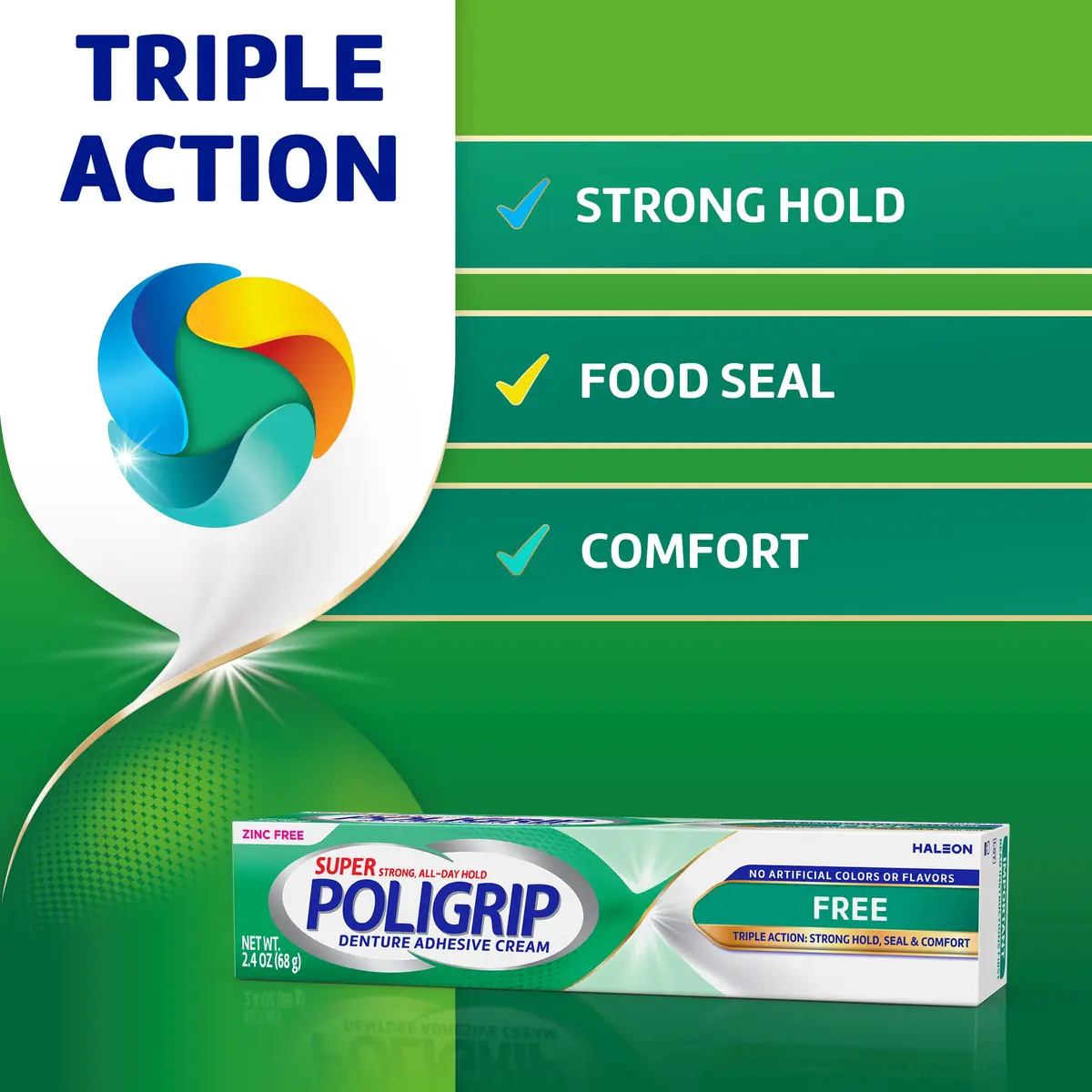 Super Poligrip Denture Adhesive Cream 2.4 oz | Strong All-Day Hold, Zinc-Free, Flavor-Free - view 2