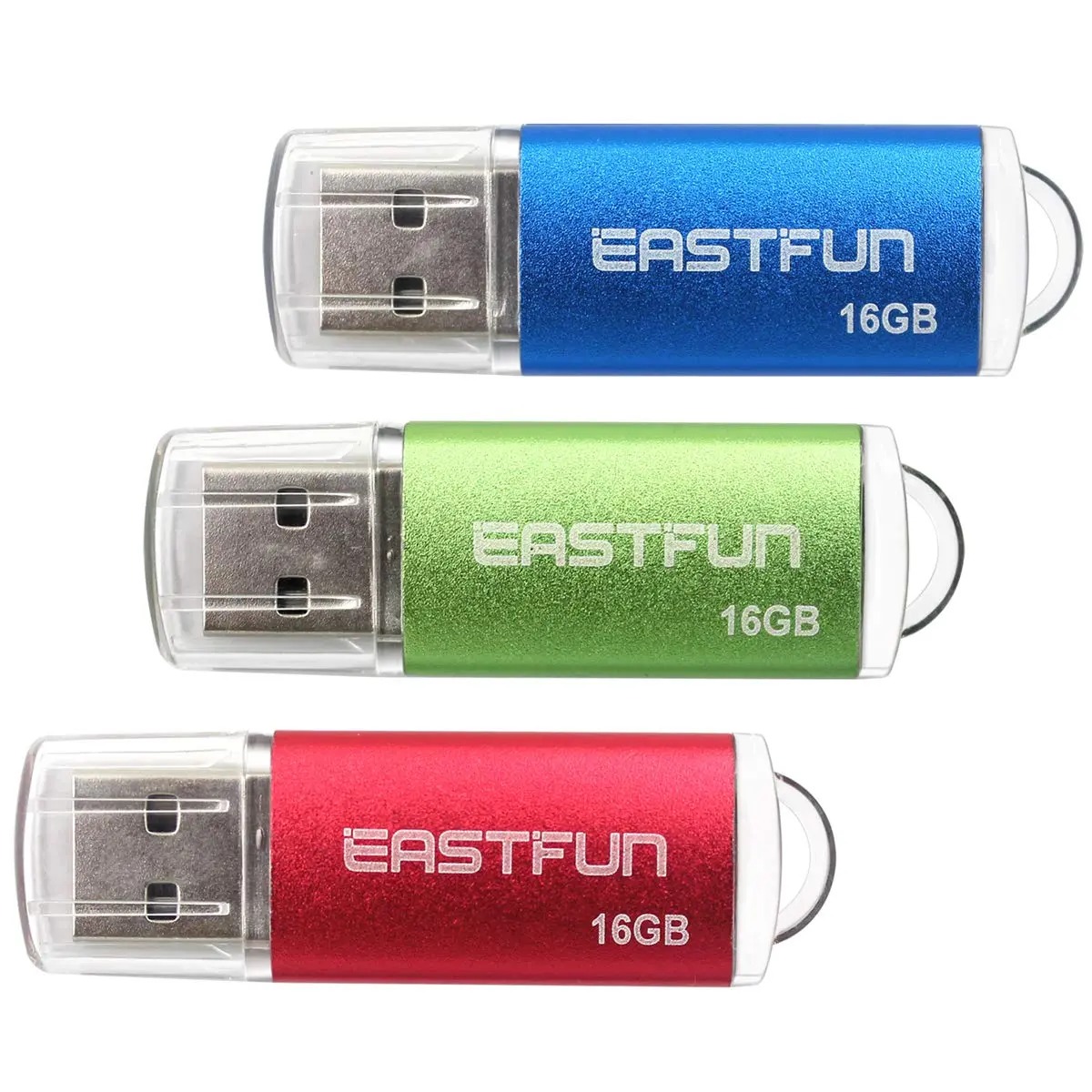 EASTFUN 3 Pack 16GB USB 2.0 Flash Drive with LED Indicator | Metal Casing, Plug & Play, Compatible with Windows & Mac - main product image