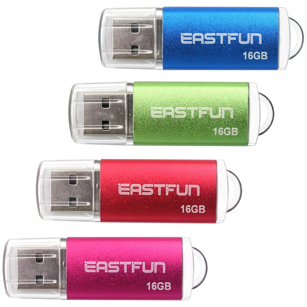 EASTFUN 4 Pack 16GB USB 2.0 Flash Drive with LED Indicator | 4 Colors: Rose/Red/Green/Blue - main product image