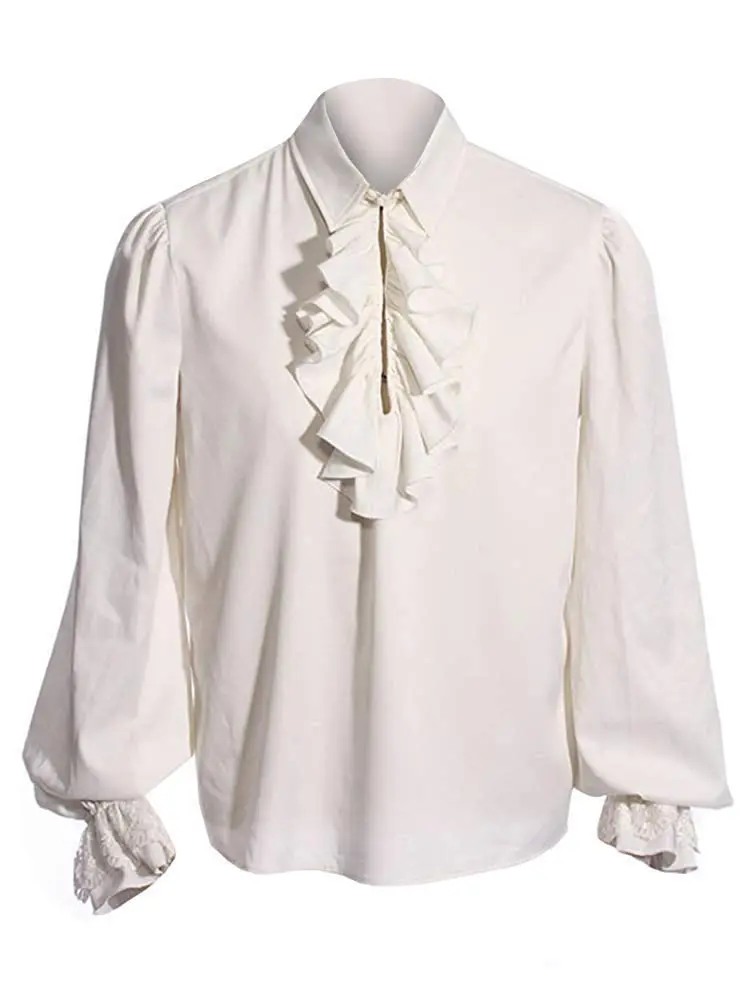 Runcati Mens Pirate Shirt Ruffle Victorian Renaissance Medieval Poet Shirts | Medieval Pirate Costume, Long Sleeve, Breathable Rayon - main product image