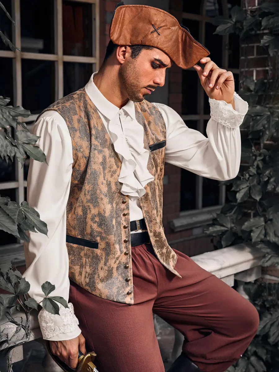 Runcati Mens Pirate Shirt Ruffle Victorian Renaissance Medieval Poet Shirts | Medieval Pirate Costume, Long Sleeve, Breathable Rayon - view 6
