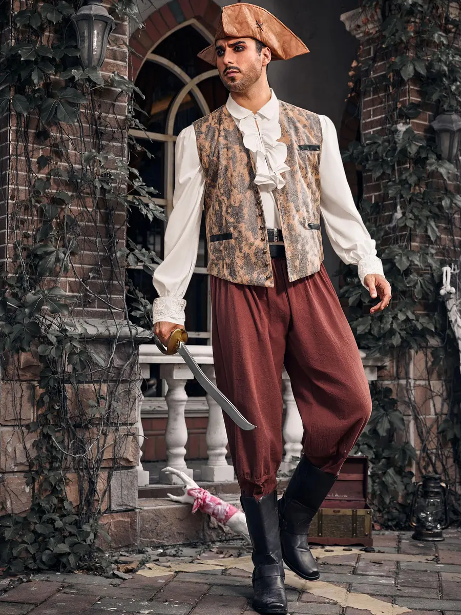 Runcati Mens Pirate Shirt Ruffle Victorian Renaissance Medieval Poet Shirts | Medieval Pirate Costume, Long Sleeve, Breathable Rayon - view 7