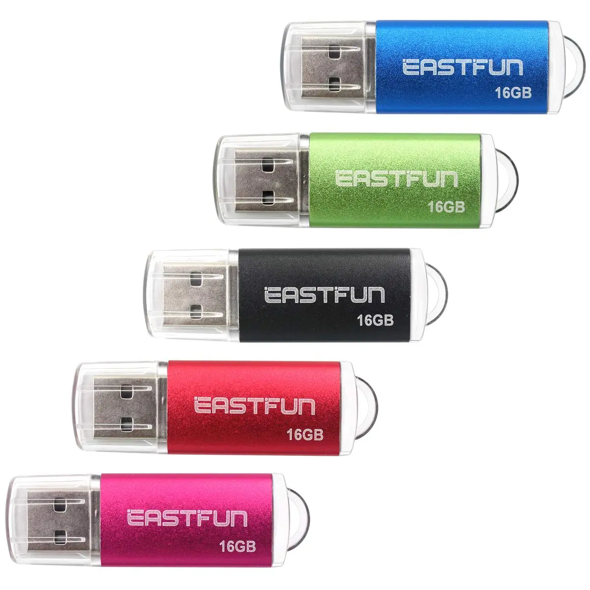 EASTFUN 5 Pack 16GB USB 2.0 Flash Drive with LED Indicator | 5 Colors, Plug & Play, Data Storage & Transfer - main product image