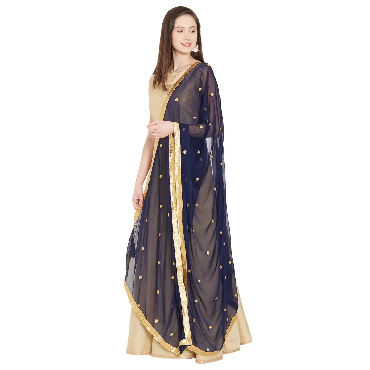 DUPATTA BAZAAR Embroidered Navy Blue Chiffon Dupatta 235 x 92 cm (92" x 36") | Traditional Elegant Style - view 2