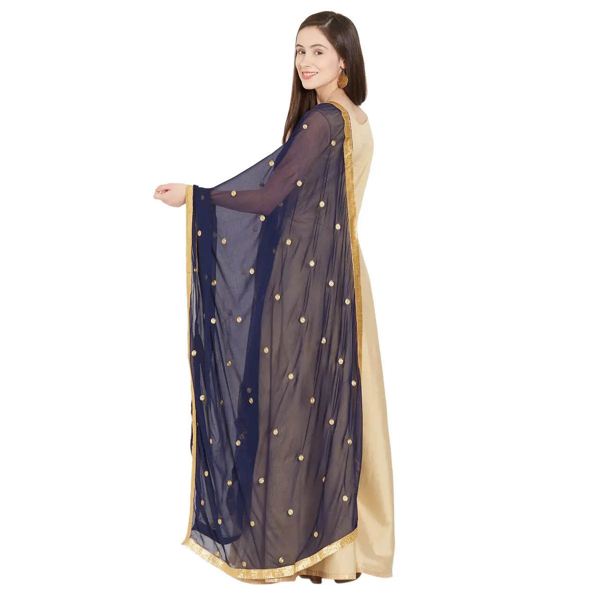 DUPATTA BAZAAR Embroidered Navy Blue Chiffon Dupatta 235 x 92 cm (92" x 36") | Traditional Elegant Style - view 3
