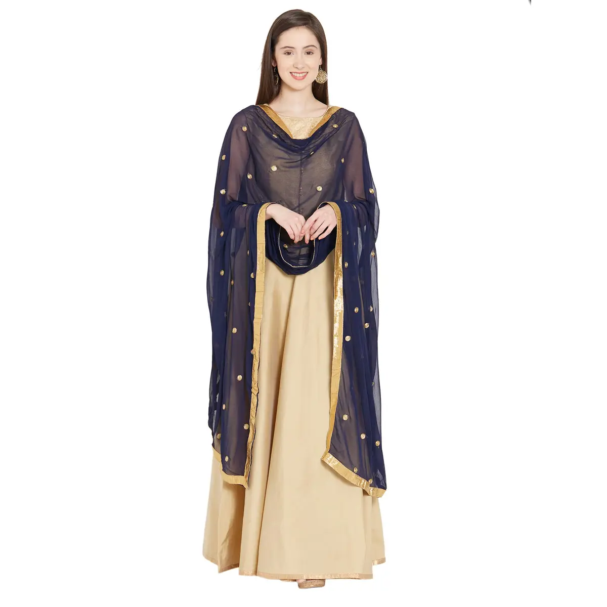 DUPATTA BAZAAR Embroidered Navy Blue Chiffon Dupatta 235 x 92 cm (92" x 36") | Traditional Elegant Style - view 4