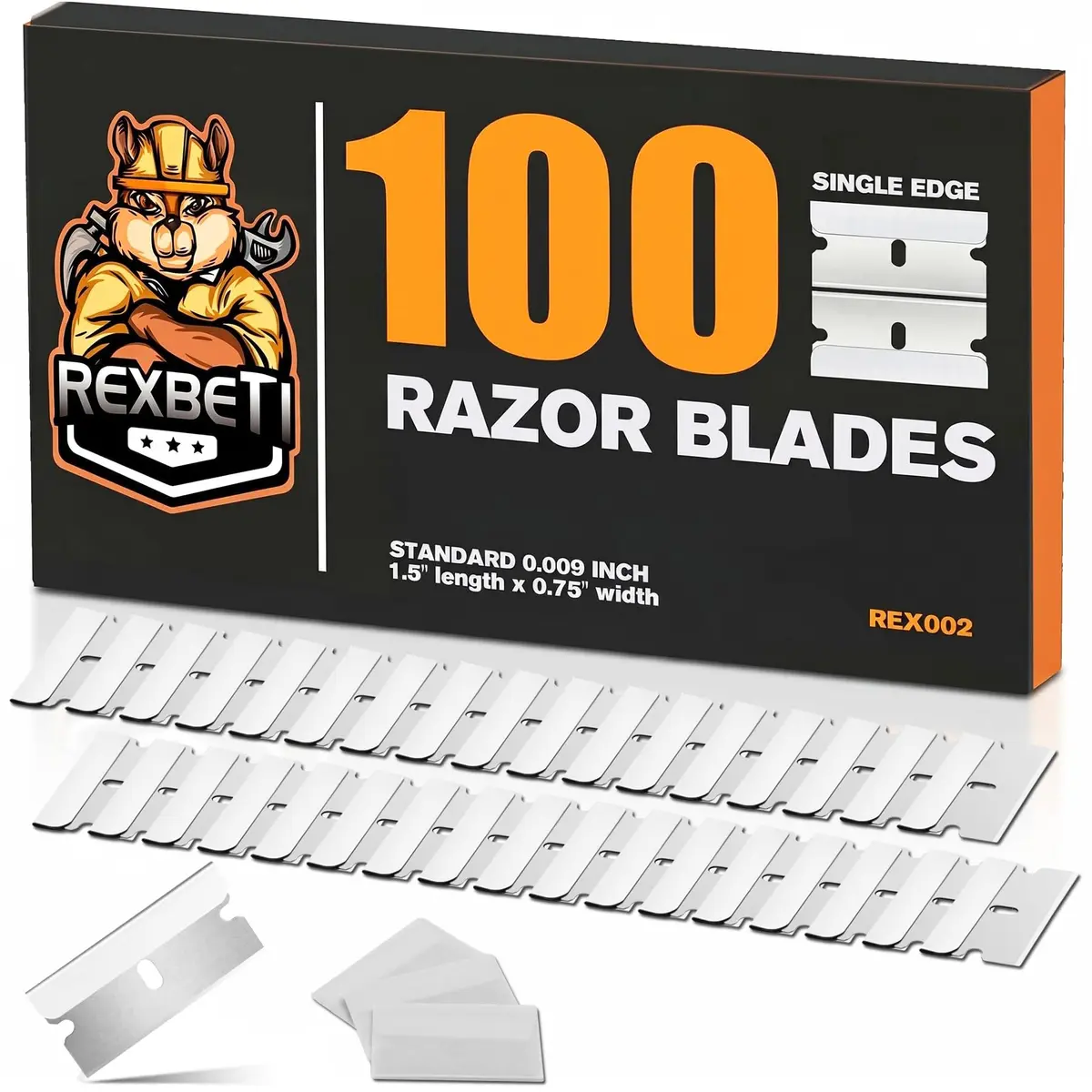 REXBETI 100 Pack Single Edge Razor Blades | Heavy-Duty Steel for Household & Industrial Use - main product image