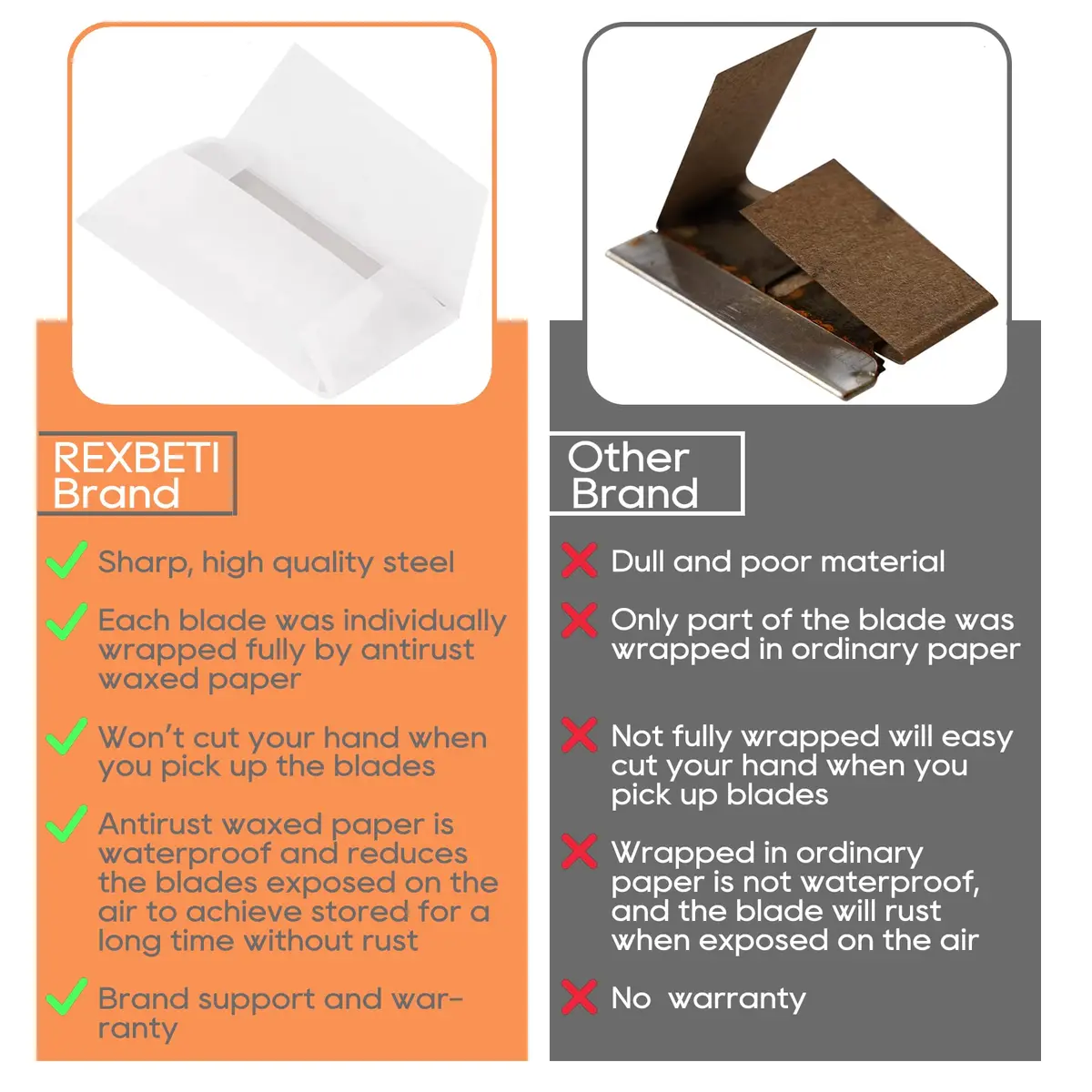 REXBETI 100 Pack Single Edge Razor Blades | Heavy-Duty Steel for Household & Industrial Use - view 8
