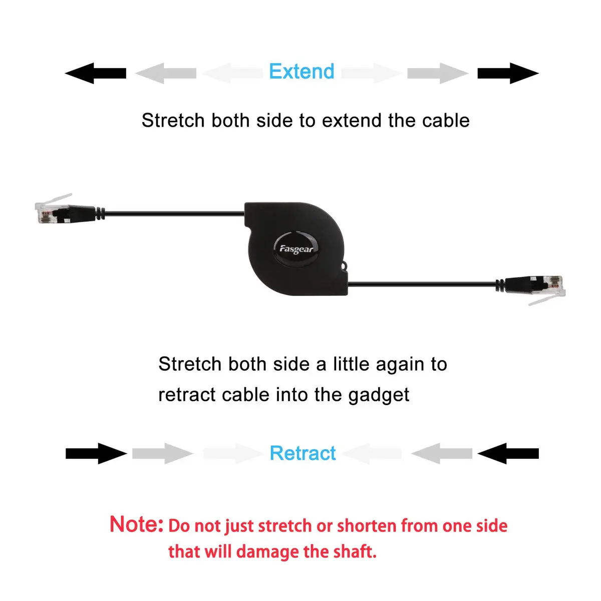 Fasgear Adjustable Cat6 Ethernet Cable 3ft (0.91m) Black | Tangle-Free Retractable LAN Cord - view 3