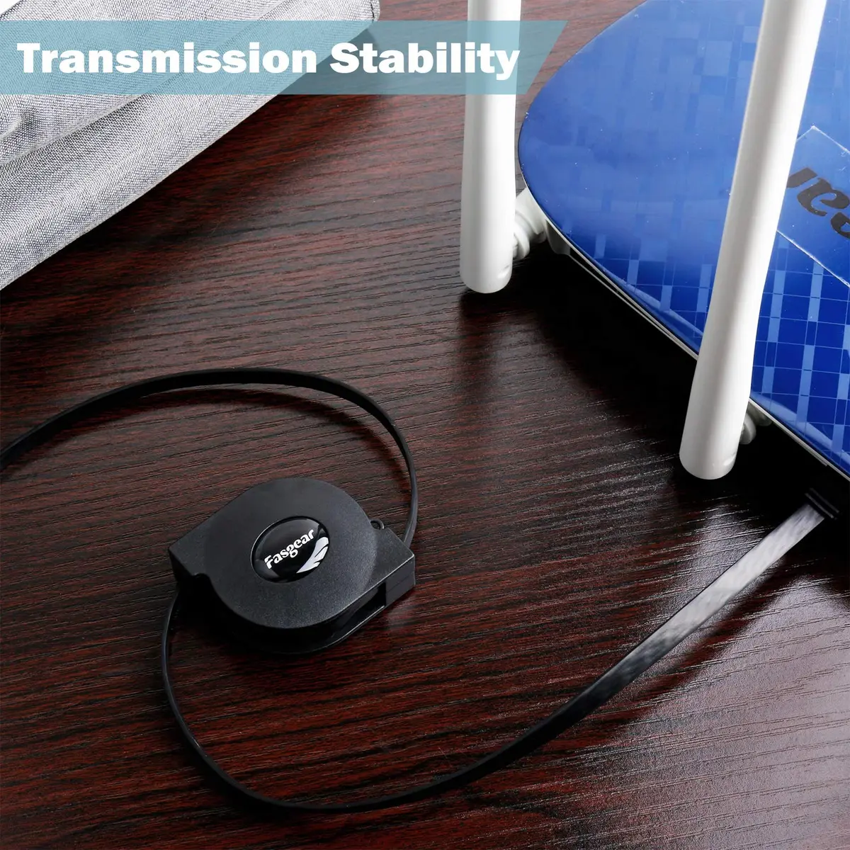 Fasgear Adjustable Cat6 Ethernet Cable 3ft (0.91m) Black | Tangle-Free Retractable LAN Cord - view 4