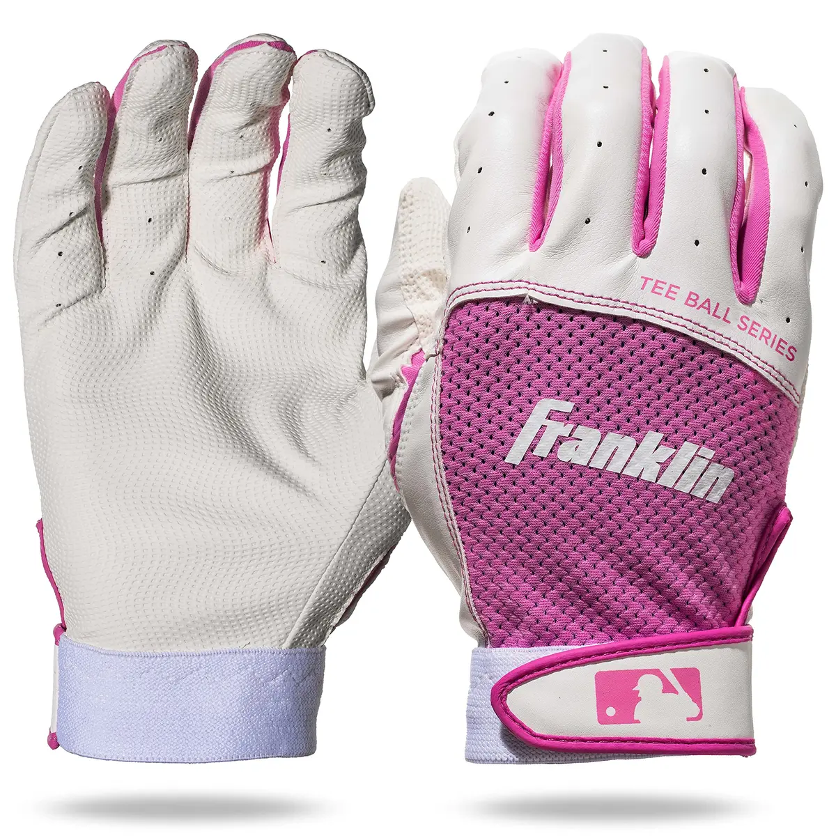 Franklin Sports Youth Flex Batting Gloves - Tee Ball Small - White/Pink | Seamless Palm, Textured Grip, Contour Fit, First Batting Glove for Boys & Girls - main product image