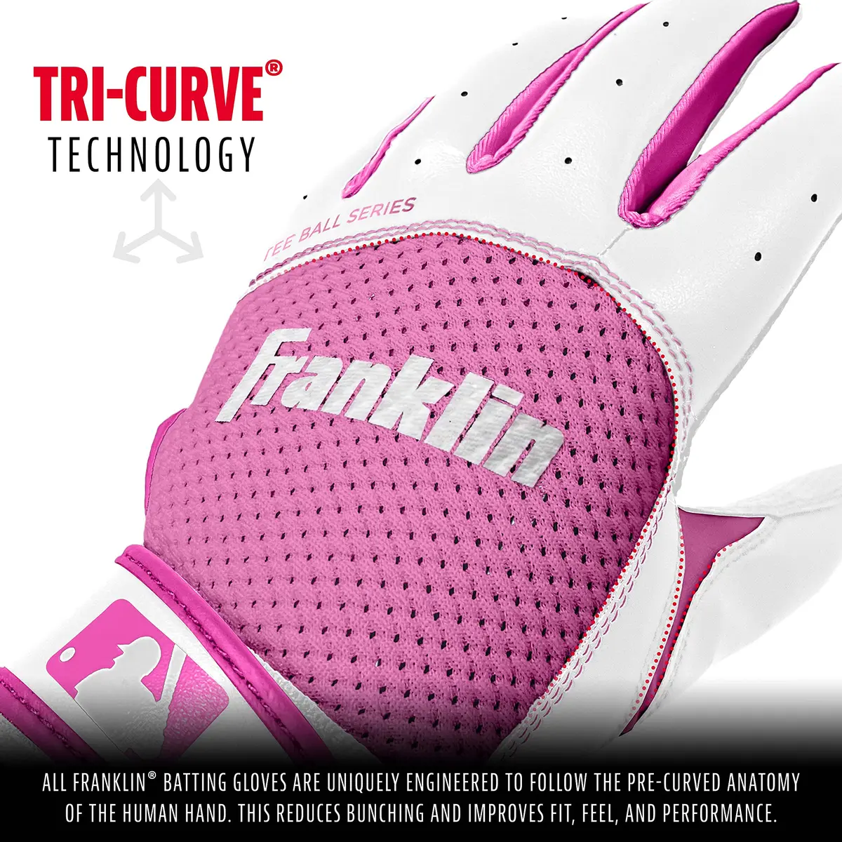 Franklin Sports Youth Flex Batting Gloves - Tee Ball Small - White/Pink | Seamless Palm, Textured Grip, Contour Fit, First Batting Glove for Boys & Girls - view 4