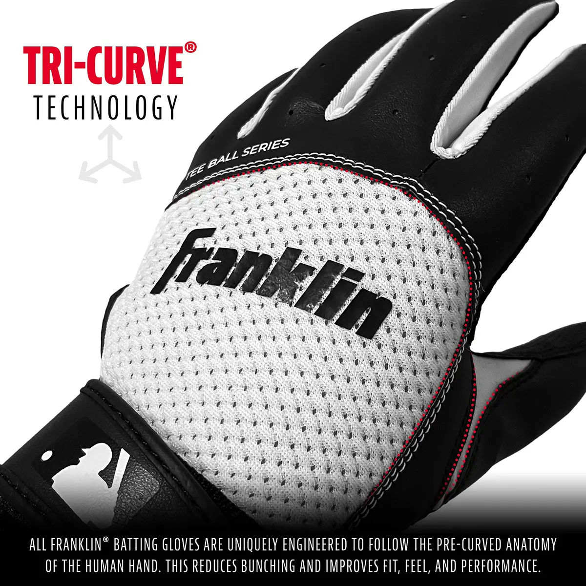 Franklin Sports Youth Flex Batting Gloves - XS Black/White | Seamless Palm, Textured Grip, Perfect for Tee Ball & Softball - view 4