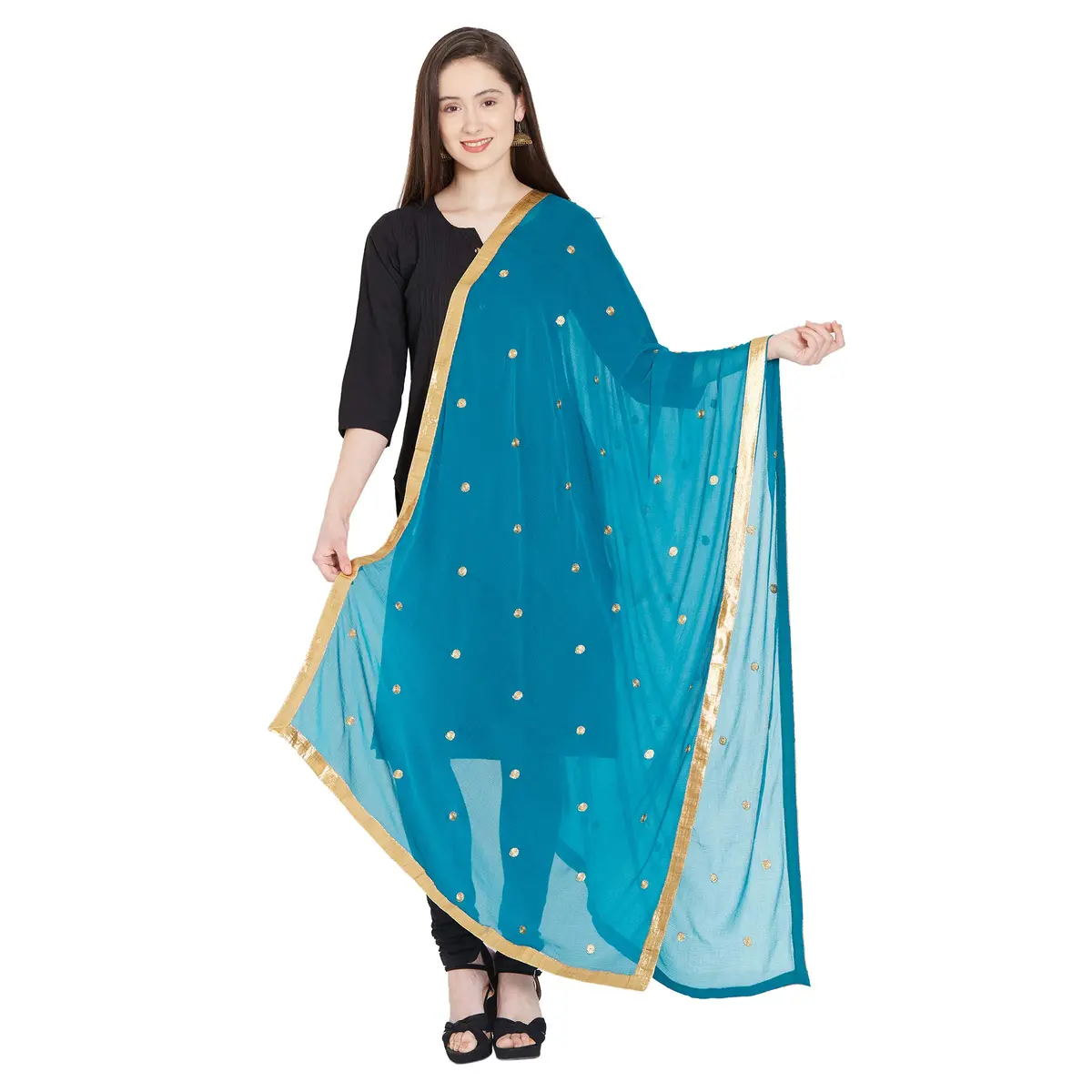 DUPATTA BAZAAR Embroidered Blue Chiffon Dupatta 240cm x 92cm | Traditional Elegant Style - main product image