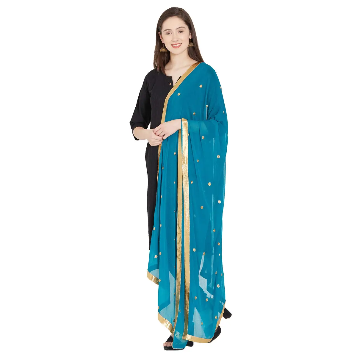 DUPATTA BAZAAR Embroidered Blue Chiffon Dupatta 240cm x 92cm | Traditional Elegant Style - view 2